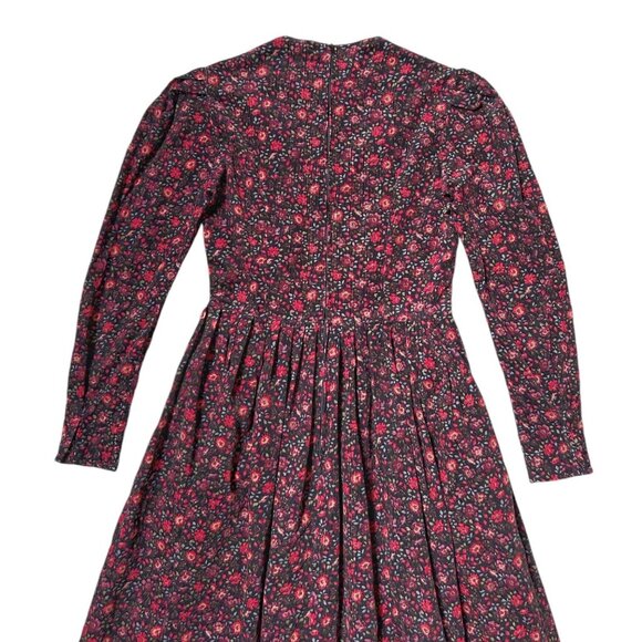 80s Vintage Laura Ashley Corduroy Dress Floral Cottage Preppy Puff Sleeve. - Picture 8 of 13